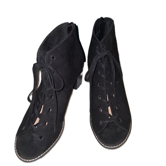 Old Navy Shoes - Old Navy Black Faux Suede Lace-Up Open-Toe Booties | Back Zip | 3” Heel | Size 8